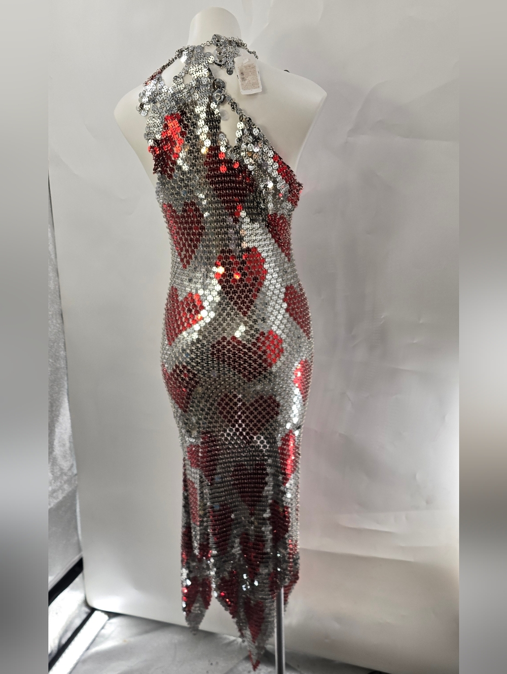 PACO RABANNE HEART Runway Sequin Midi Dress in Red and Silver - Picture 9 of 15